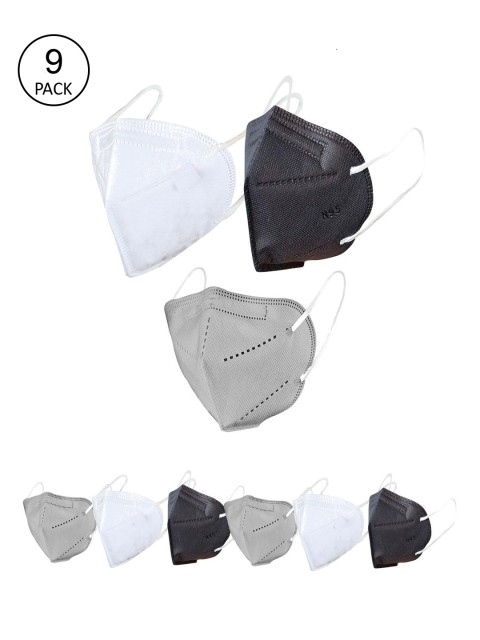 

OOMPH Unisex Pack Of 9 Solid 5-Ply Reusable Anti-Pollution KN95 Masks, Black