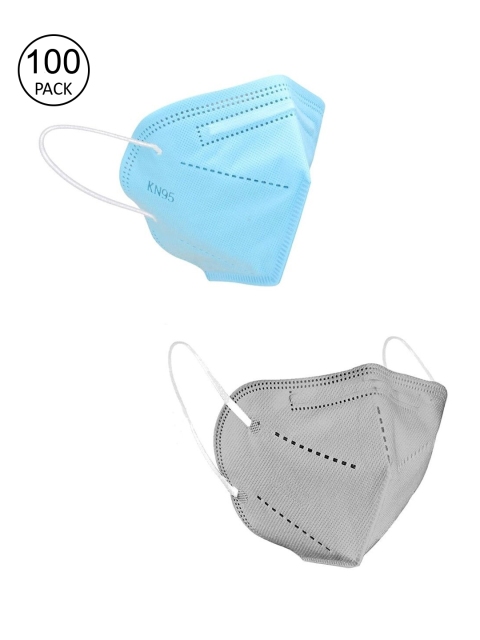 

OOMPH Unisex Pack Of 100 Solid 5-Ply Reusable Anti-Pollution KN95 Masks, Blue