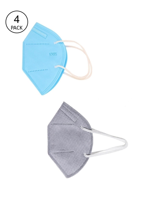 

OOMPH Unisex Pack Of 4 Solid 5-Ply Reusable Anti-Pollution KN95 Face Masks, Blue