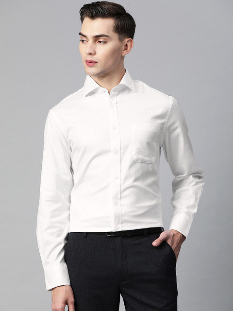 

Marks & Spencer Men White Pure Cotton Chevron Opaque Formal Shirt