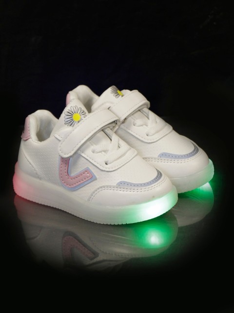 

PASSION PETALS Unisex Kids White Woven Design PU Led Slip-On Sneakers