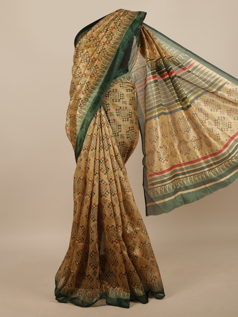

Pothys Beige & Green Ethnic Motifs Printed Saree