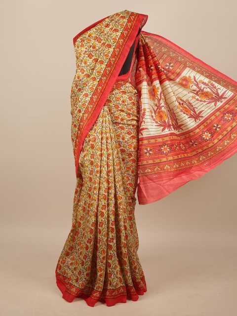 

Pothys Cream-Coloured & Red Floral Printed Saree