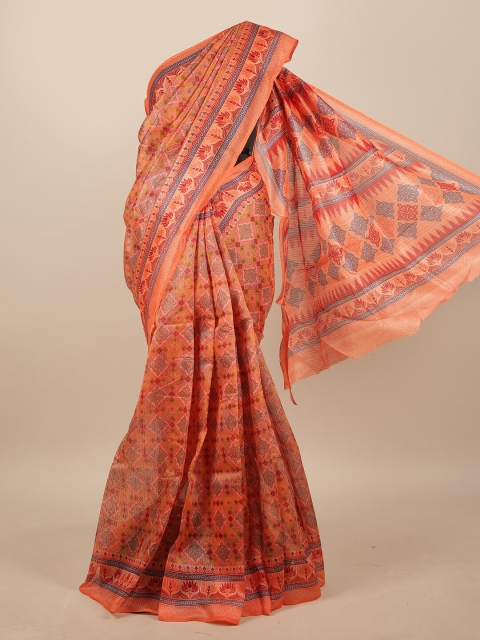 

Pothys Orange & Blue Ethnic Motifs Printed Saree