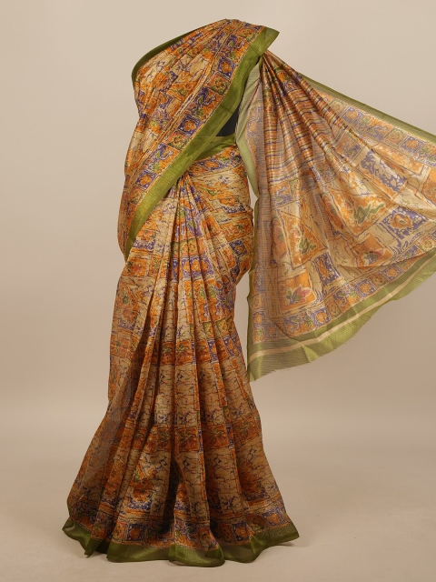 

Pothys Orange & Green Ethnic Motifs Printed Saree