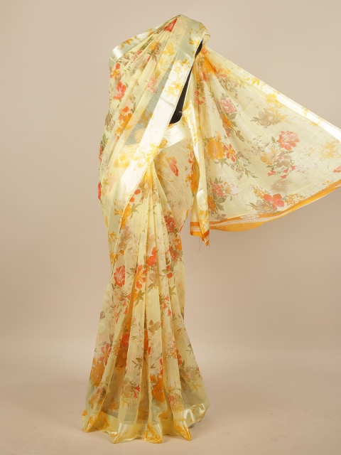 

Pothys Yellow & Orange Floral Printed Saree