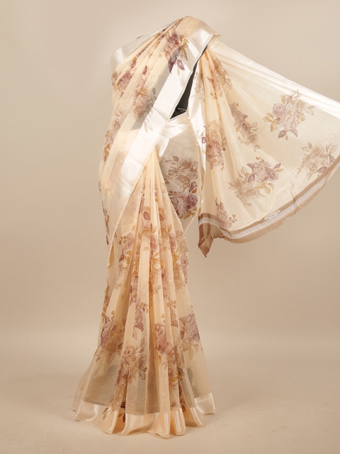 

Pothys Beige & Brown Floral Printed Saree