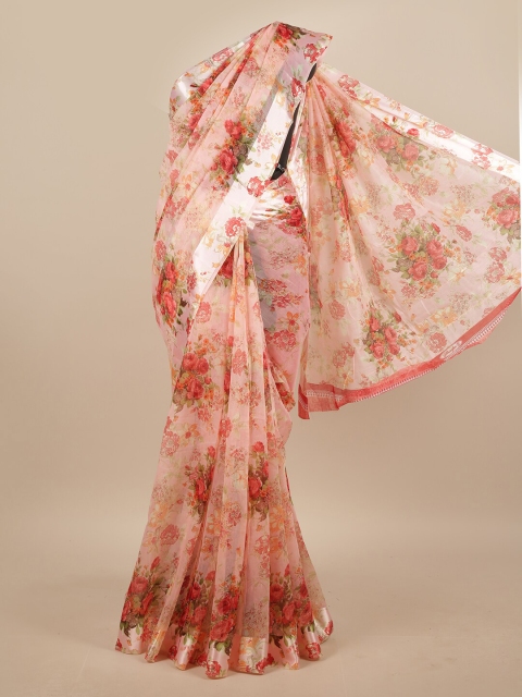 

Pothys Peach-Coloured & Green Floral Saree