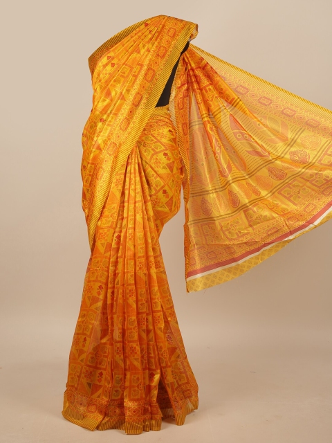 

Pothys Yellow & Orange Geometric Printed Saree