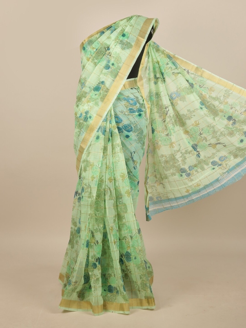 

Pothys Green & Blue Floral Zari Saree