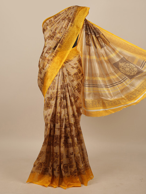 

Pothys Brown & Yellow Abstract Printed Saree