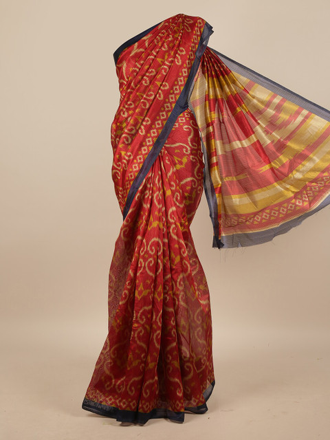 

Pothys Maroon & Navy Blue Geometric Printed Saree