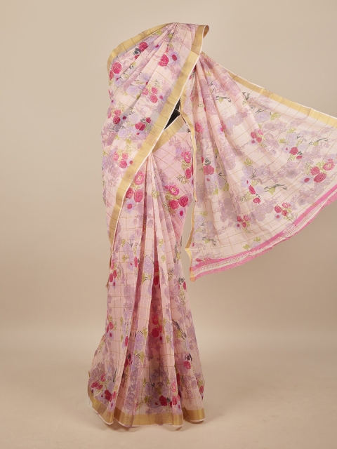 

Pothys Pink & Gold Floral Zari Saree