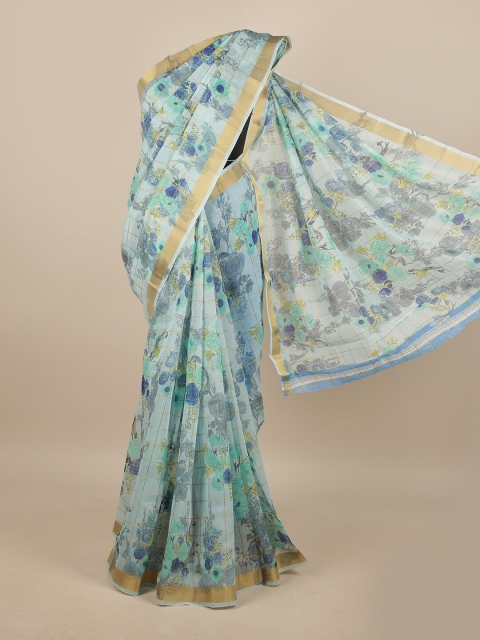 

Pothys Blue & Green Floral Zari Saree