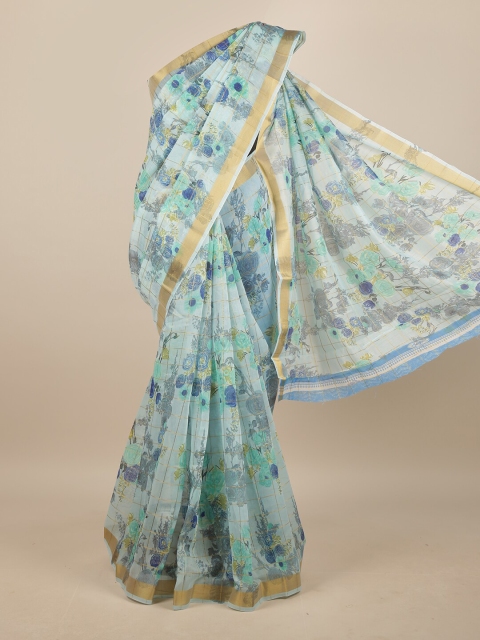 

Pothys Blue & Green Floral Zari Saree