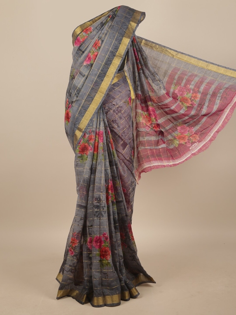 

Pothys Grey & Red Floral Zari Saree