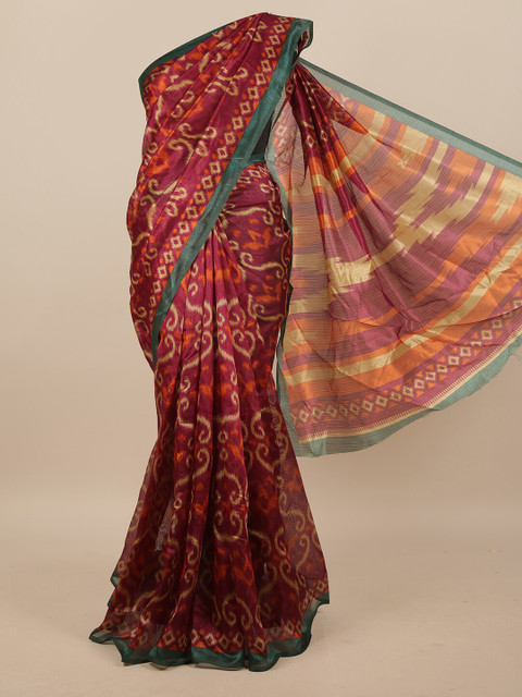 

Pothys Burgundy & Orange Geometric Printed Saree