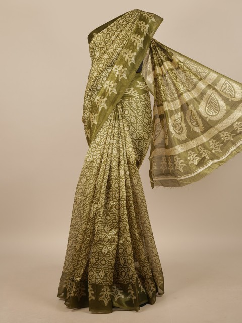 

Pothys Green & Beige Geometric Printed Saree