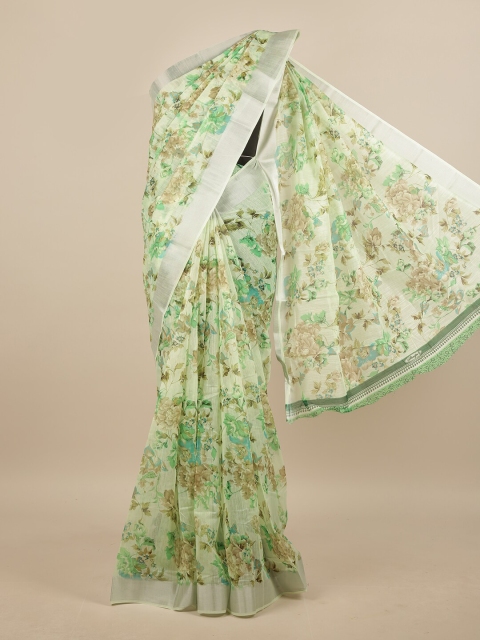 

Pothys Green & Silver-Toned Floral Printed Zari Saree