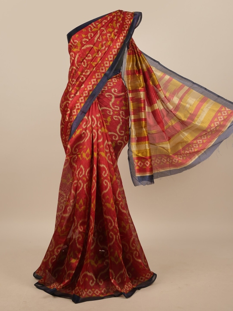 

Pothys Maroon & Navy Blue Ethnic Motifs Printed Saree