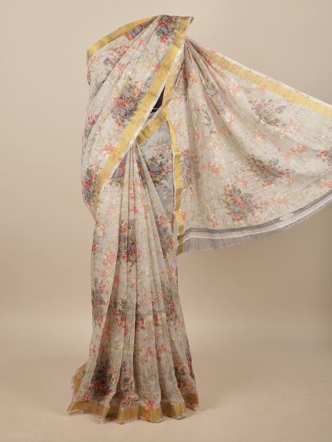 

Pothys Grey & Red Floral Printed Zari Saree