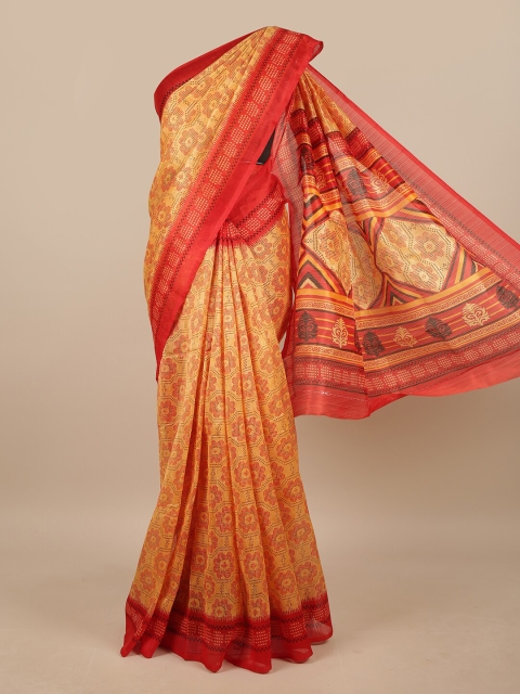 

Pothys Orange & Beige Geometric Printed Saree