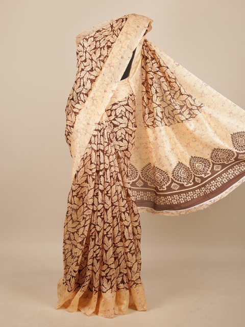 

Pothys Peach-Coloured & Brown Floral Saree