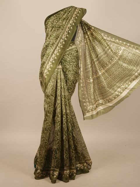 

Pothys Green & Off White Batik Saree