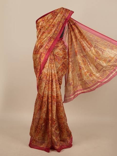 

Pothys Gold-Toned & Magenta Floral Saree