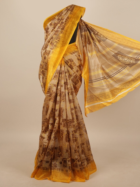 

Pothys Brown & Gold Printed Saree