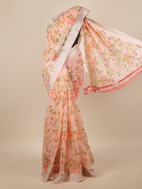 

Pothys Pink & Green Floral Zari Saree