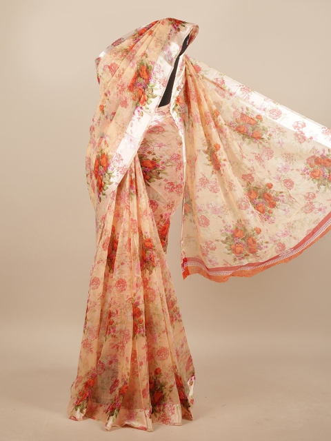 

Pothys Peach-Coloured & Green Floral Saree