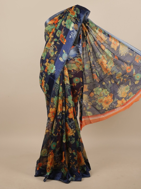 

Pothys Blue & Orange Floral Saree