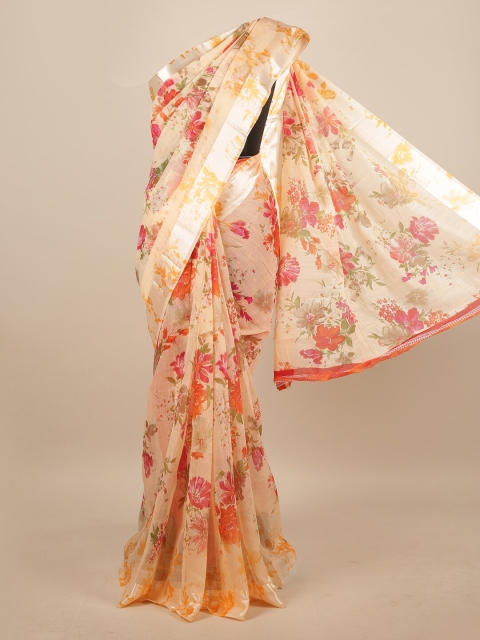 

Pothys Peach-Coloured & Red Floral Saree