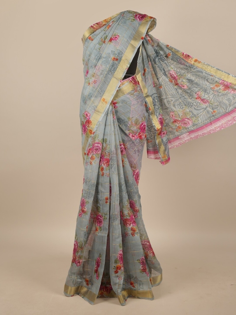 

Pothys Grey & Pink Floral Saree