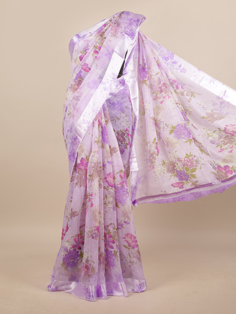 

Pothys Lavender & Silver-Toned Floral Saree