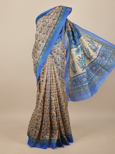 

Pothys Cream-Coloured & Blue Floral Saree