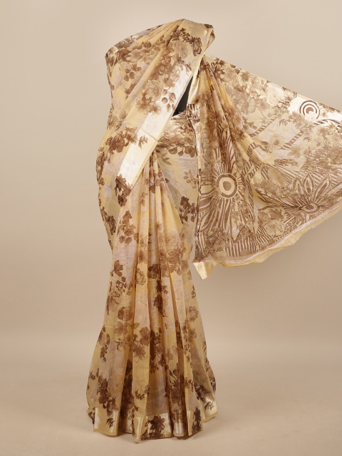 

Pothys Cream-Coloured & Brown Floral Saree
