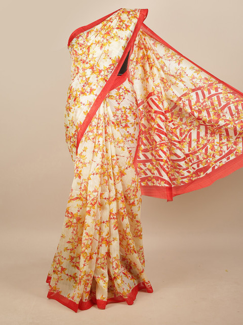 

Pothys Off White & Yellow Floral Saree