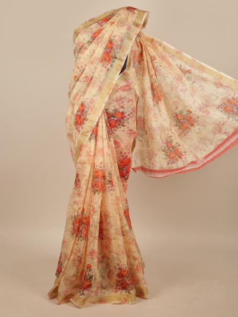 

Pothys Peach-Coloured & Orange Floral Saree