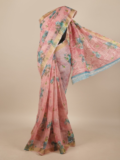 

Pothys Pink & Green Floral Printed Cotton Blend Saree
