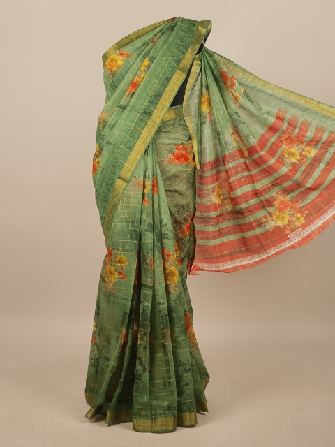 

Pothys Green & Red Floral Saree