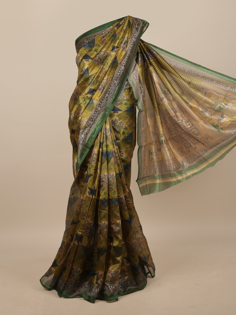 

Pothys Green & Yellow Cotton Blend Abstract Printed Saree