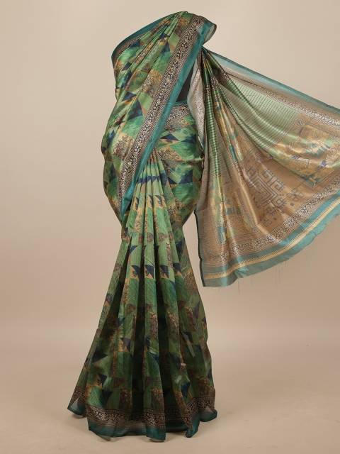 

Pothys Green & Brown Cotton Blend Abstract Printed Saree