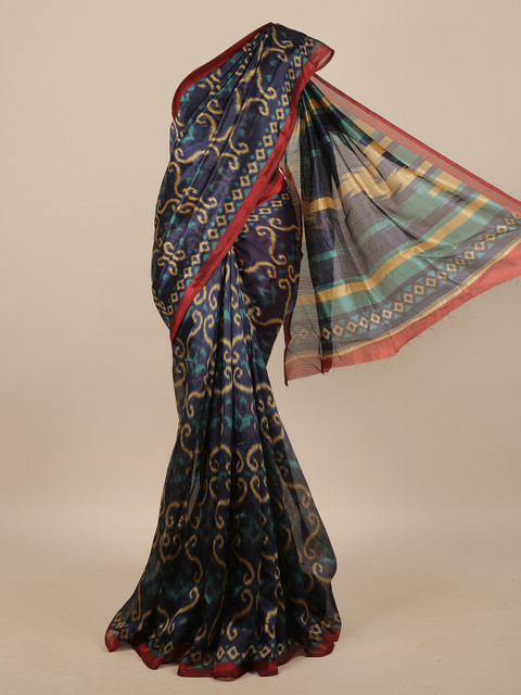 

Pothys Blue & Beige Cotton Blend Ethnic Motifs Printed Saree