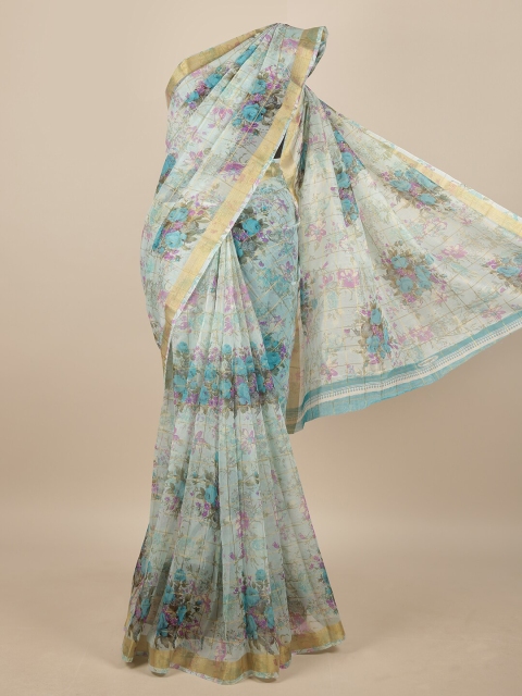 

Pothys Blue & Pink Cotton Blend Floral Printed Saree