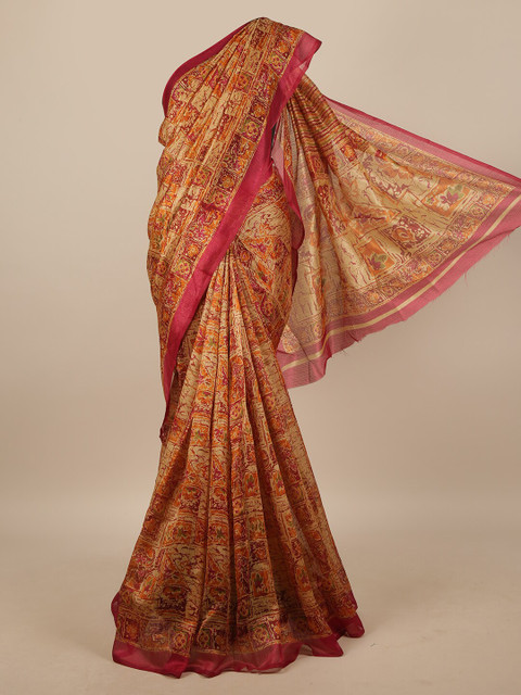 

Pothys Orange & Red Cotton Blend Floral Printed Saree