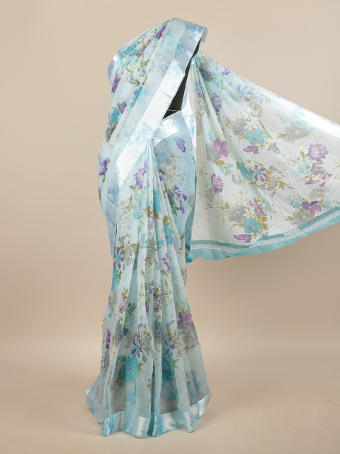 

Pothys Blue & Purple Cotton Blend Floral Printed Saree