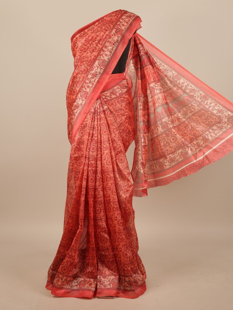

Pothys Women Pink & Peach-Coloured Cotton Blend Ethnic Motifs Printed Saree
