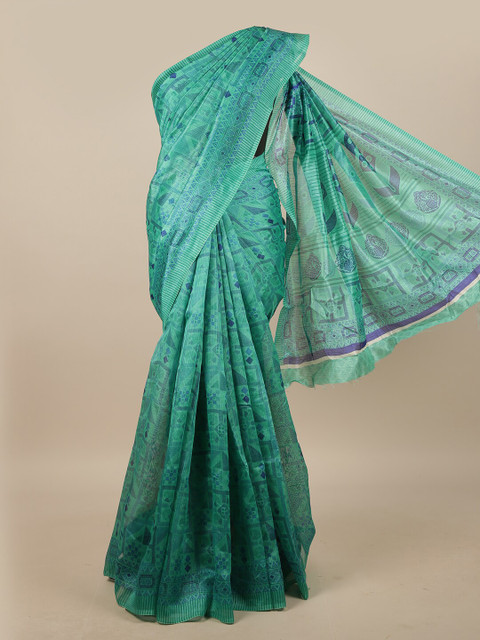 

Pothys Green & Blue Cotton Blend Geometric Printed Saree
